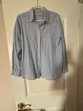 LOFT Pale Blue Linen-Blend Button Down Shirt